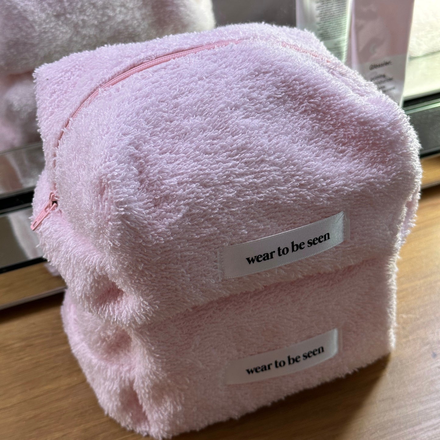 Baby Pink Towelling Makeup Bag