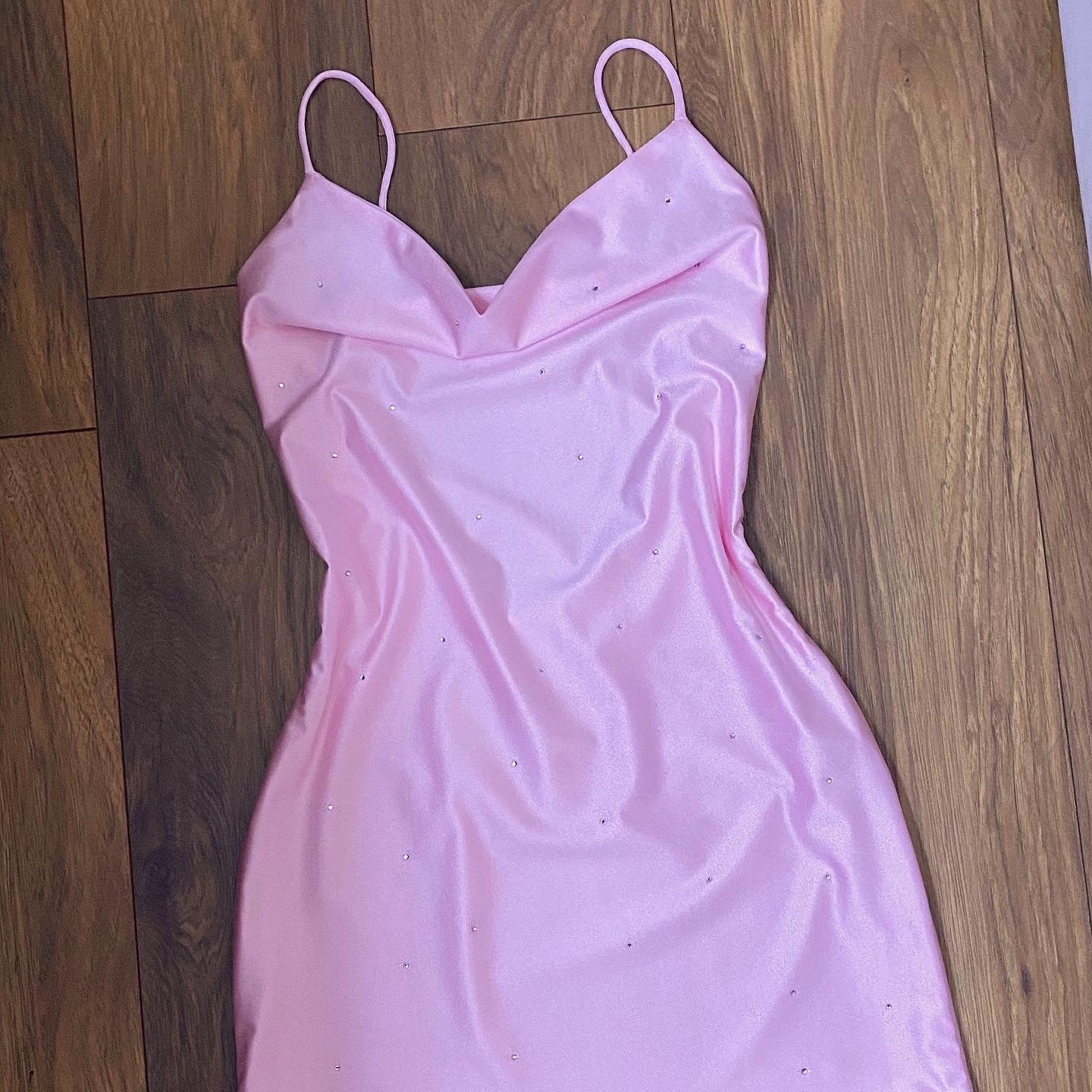 Custom Crystal Embellished Cowl Neck Slip Dress (Various Fabrics)