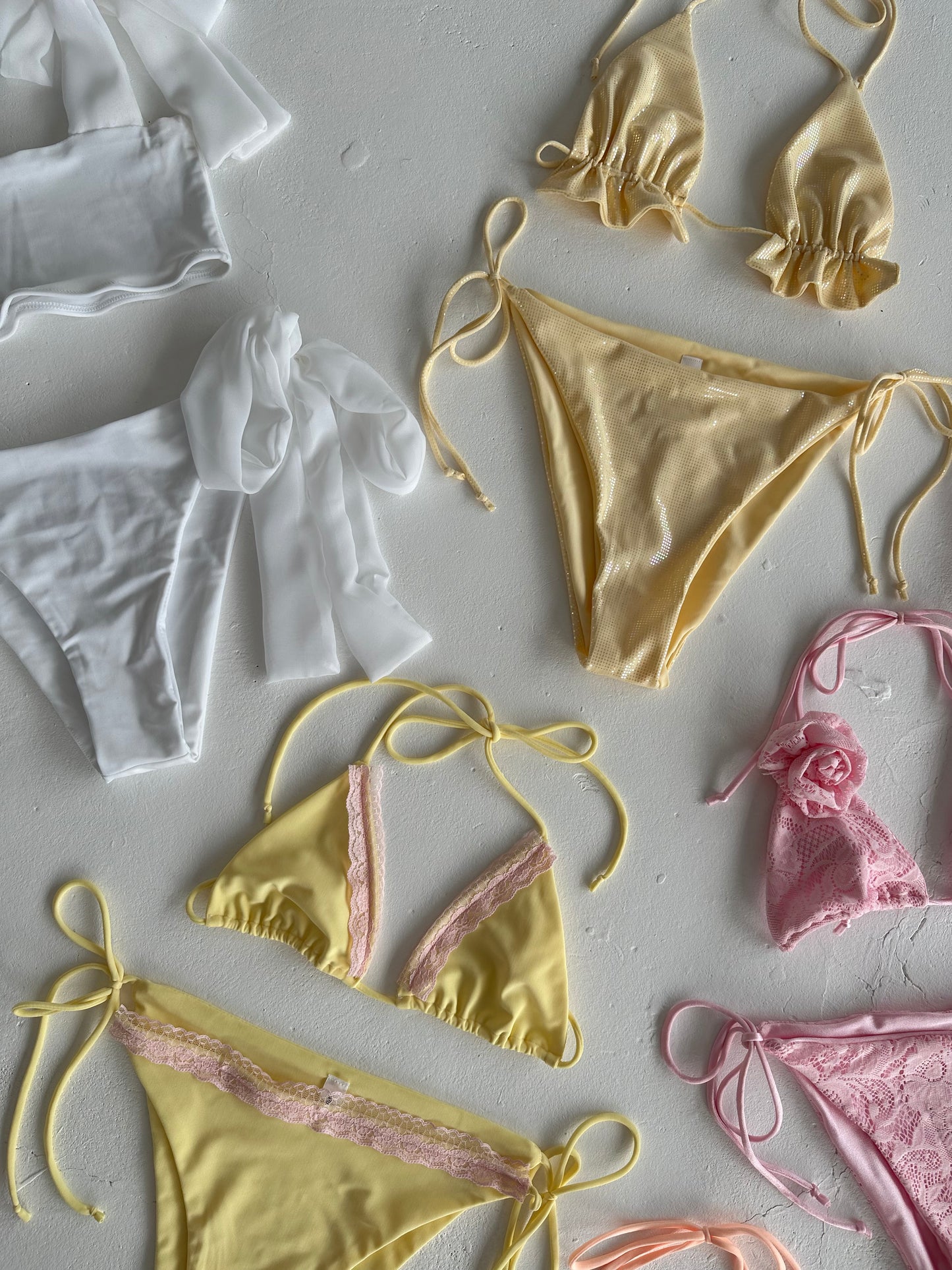 Lemon & Baby Pink Lace Trim Bikini Set