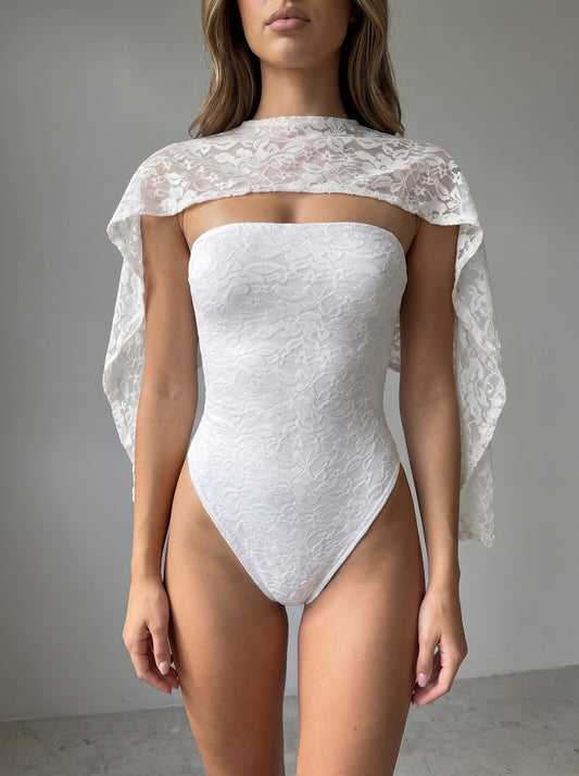 White Lace Cape & Swimsuit