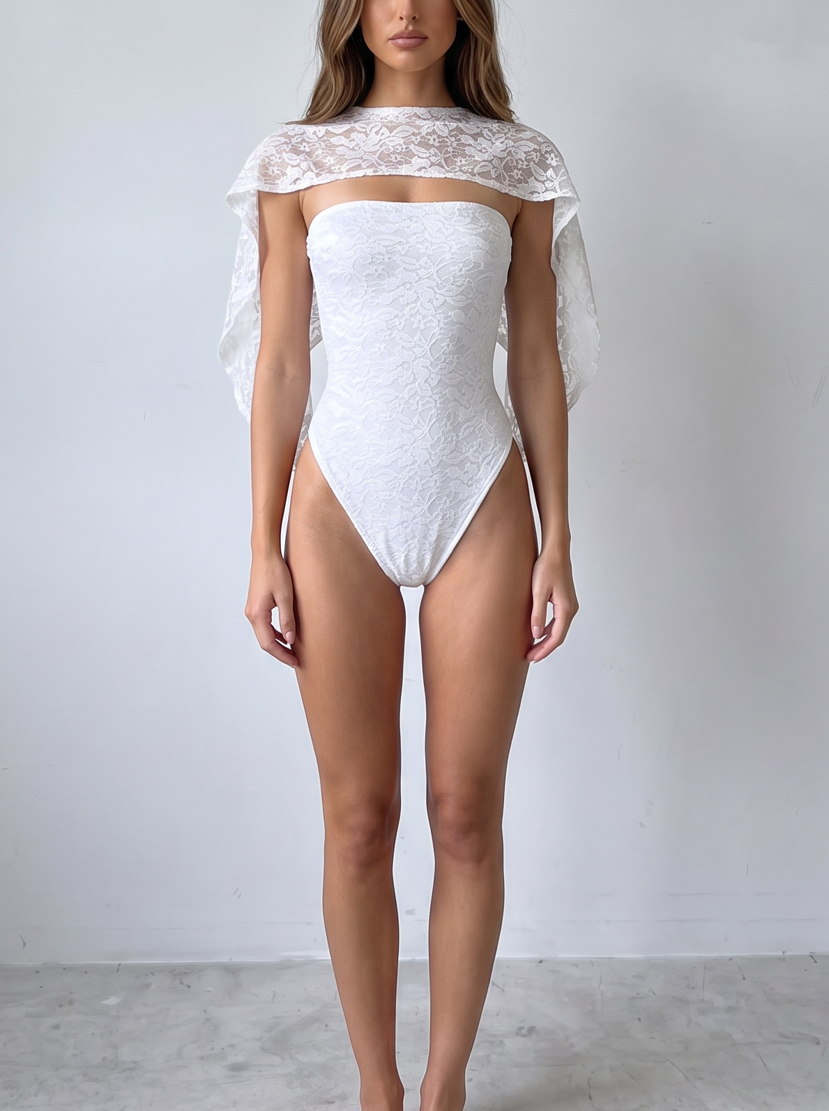 White Lace Cape & Swimsuit
