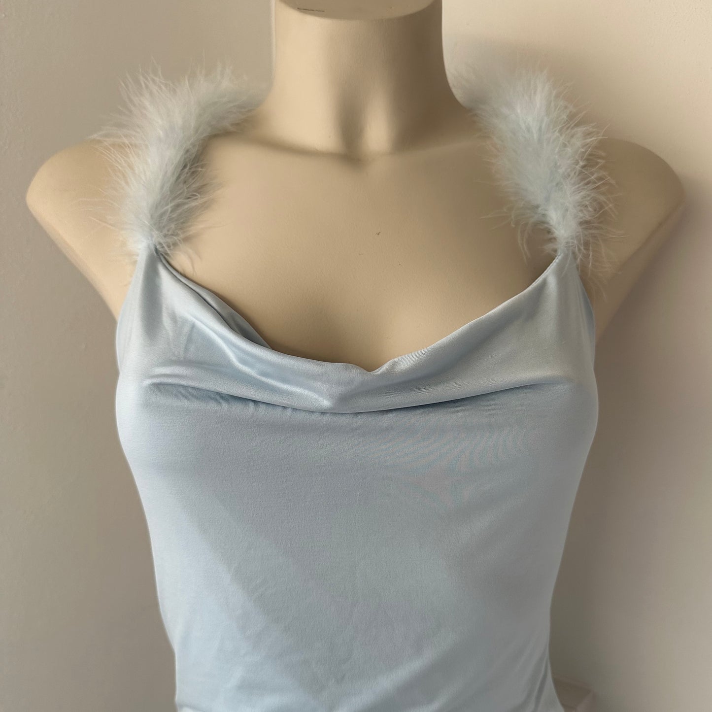 Baby Blue Marabou Cowl Neck Dress