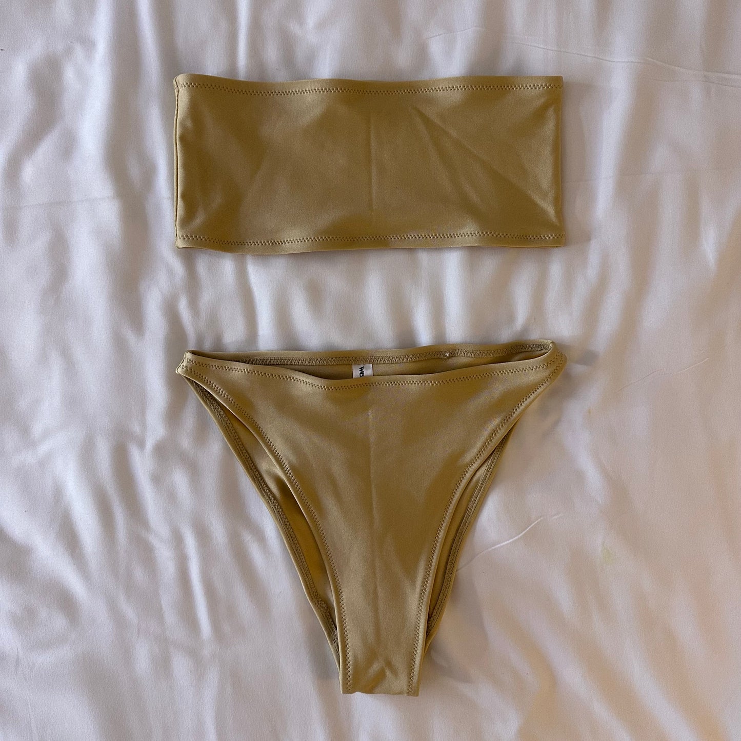 (Premade) Gold Minimal Bandeau Bikini - Size 8