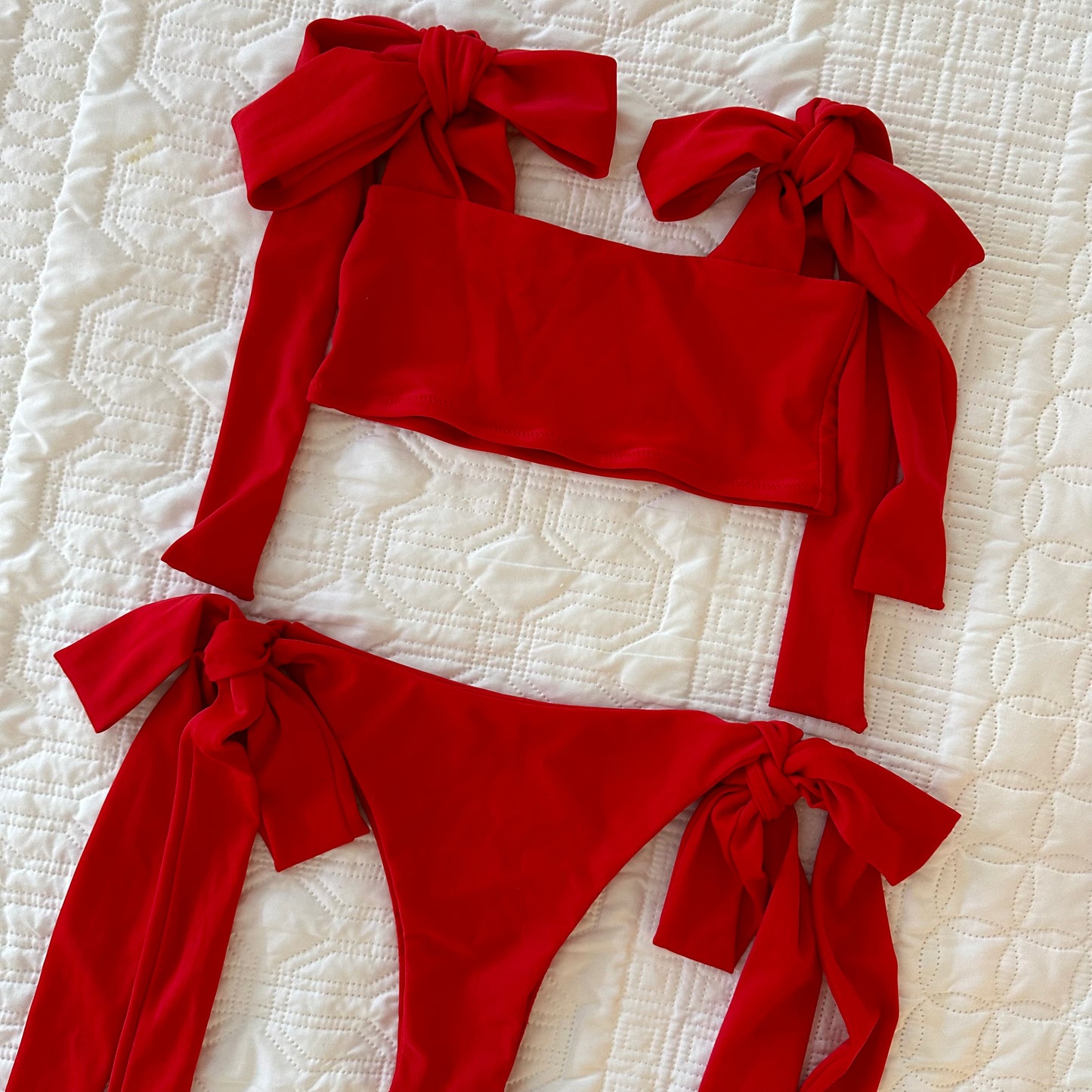 Red Extra Thick Tie Bikini Set