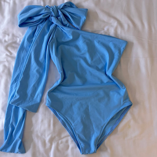 (Premade) Malibu Blue Oversized One Shoulder Tie Regular Cut Body - Size 6