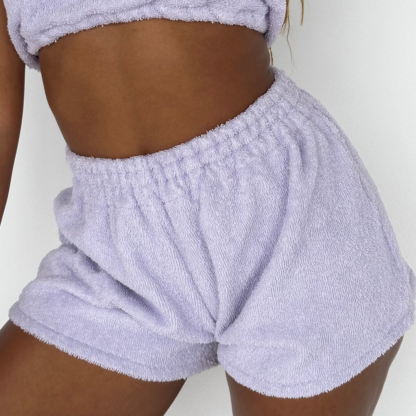 Lilac Towelling Comfy Shorts Co-ord