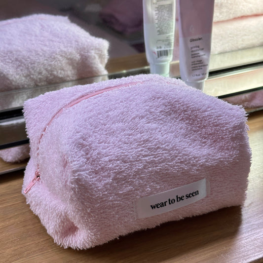 (Premade) Baby Pink Towelling Makeup Bag