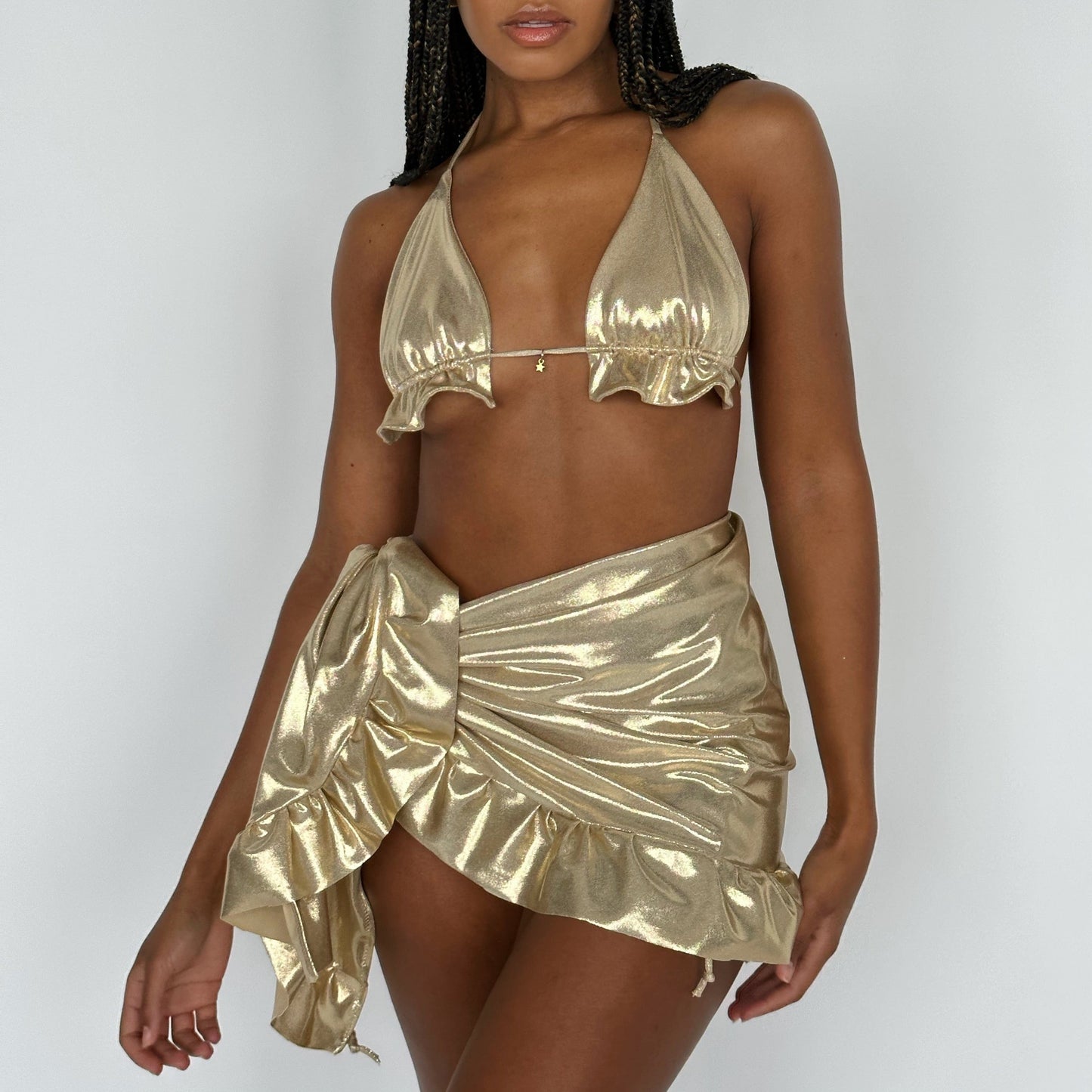 (Premade) Metallic Gold Star Charm Bikini Set - Size 8