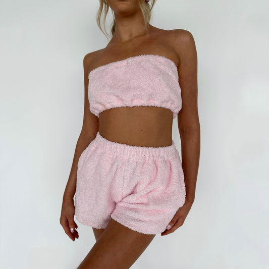 Baby Pink Towelling Comfy Shorts Co-ord