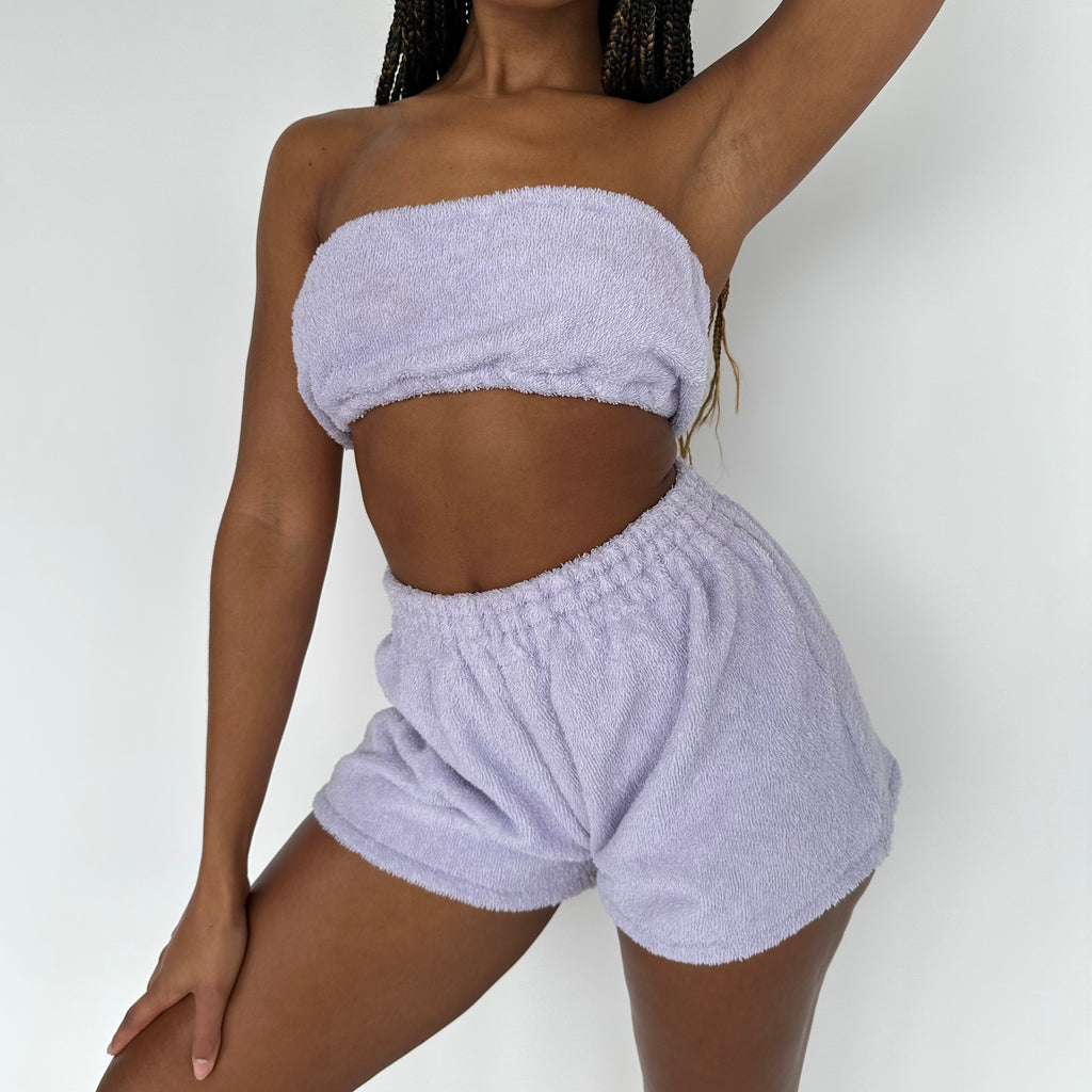 Lilac Towelling Comfy Shorts Co-ord