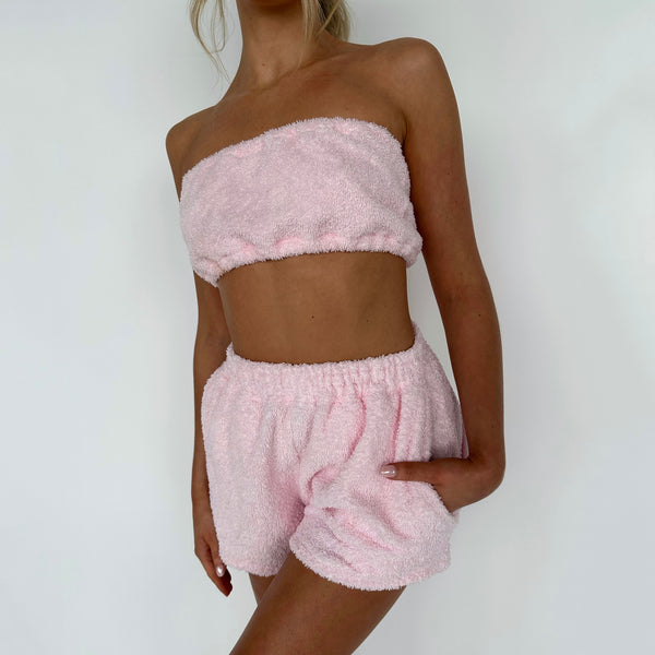 Baby Pink Towelling Comfy Shorts Co-ord