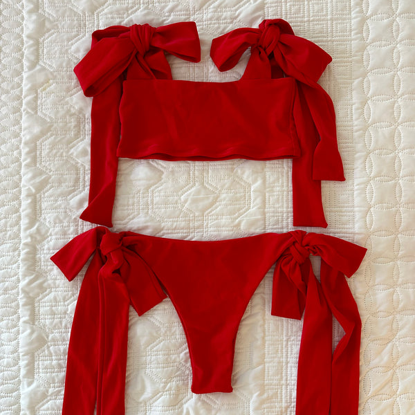 Red Extra Thick Tie Bikini Set