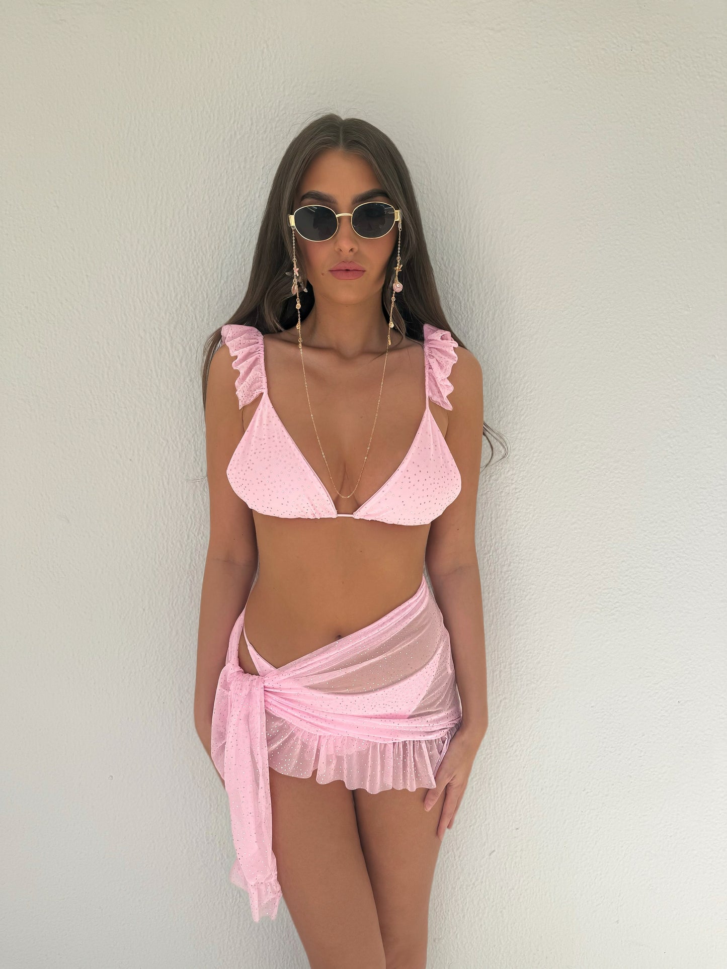 Baby Pink Sparkle Mesh Frill Sarong