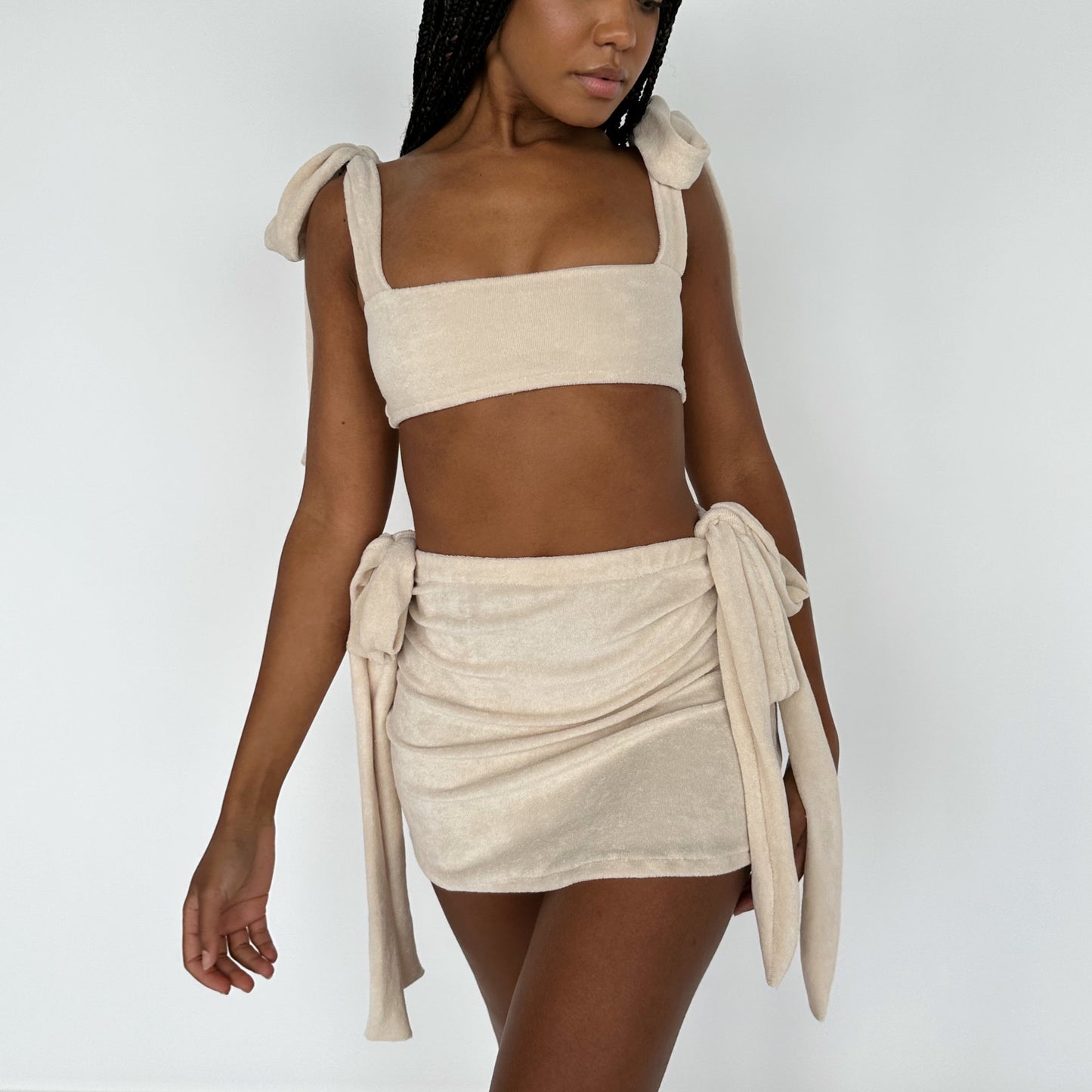 Nude Towelling Bikini & Skirt Set