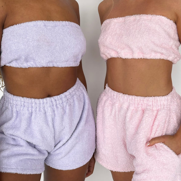 Lilac Towelling Comfy Shorts Co-ord