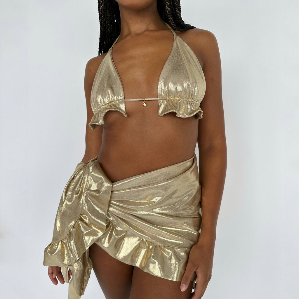 (Premade) Metallic Gold Star Charm Bikini Set - Size 8