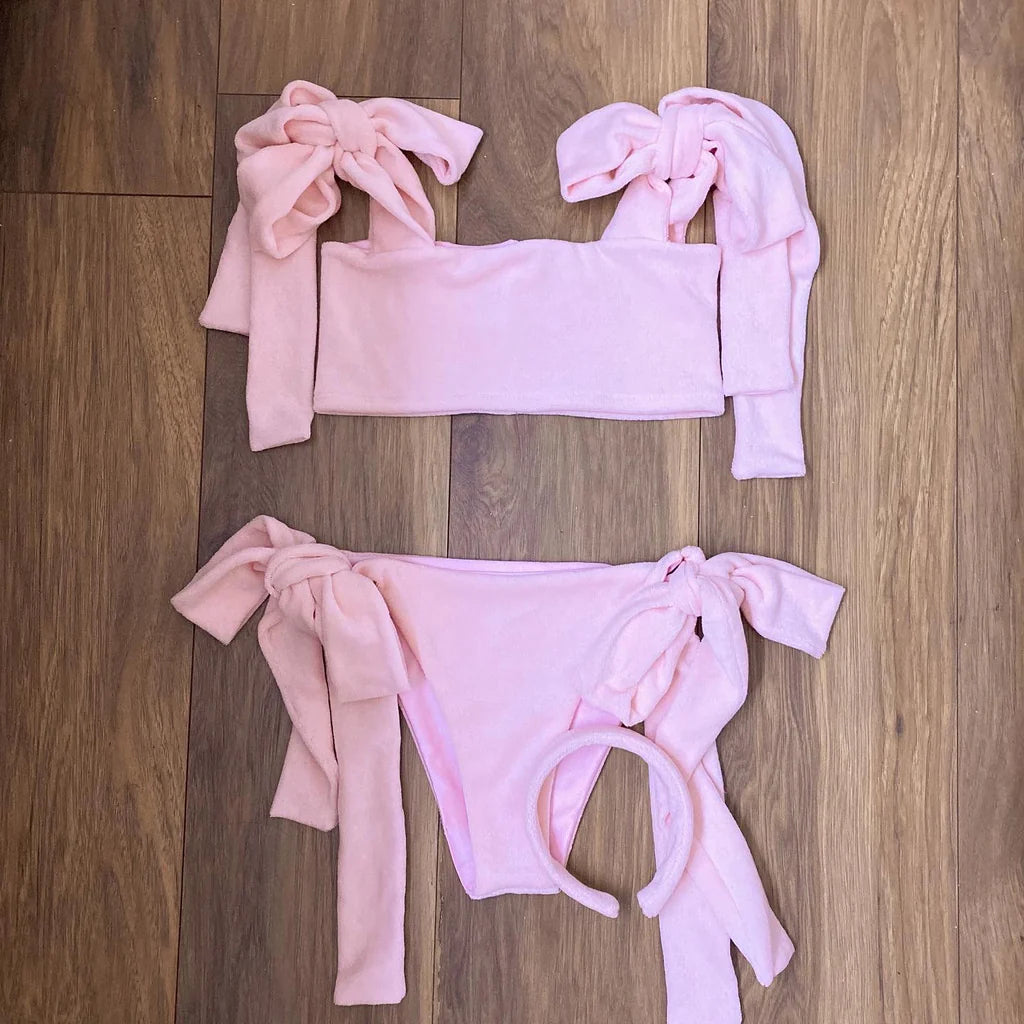 (Premade) Baby Pink Towelling Bikini Set - Multiple Sizes