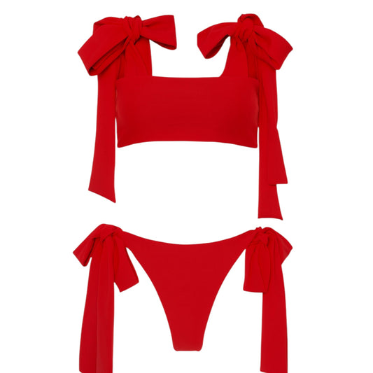 Red Extra Thick Tie Bikini Set