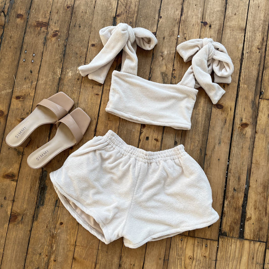(Premade) Cream Towelling Shorts Co-ord - Size 6