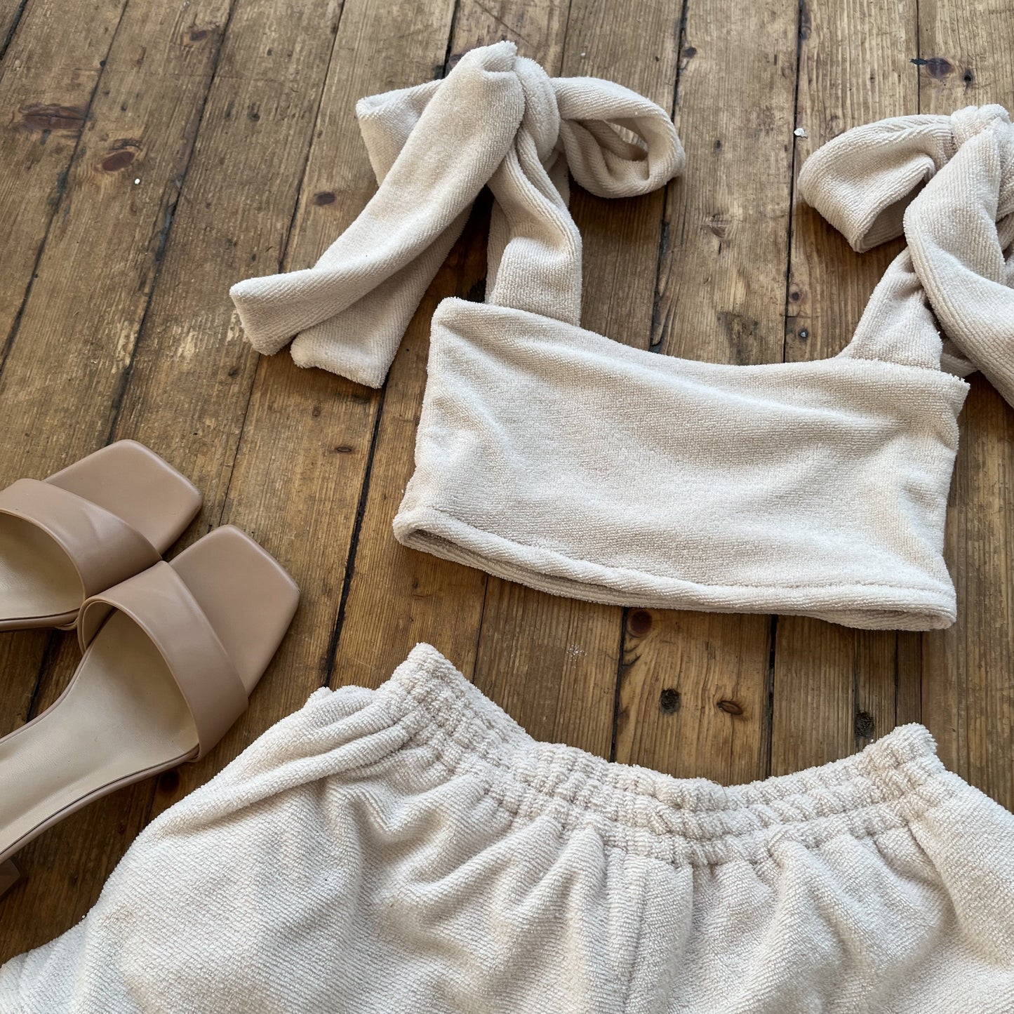 (Premade) Cream Towelling Shorts Co-ord - Size 6