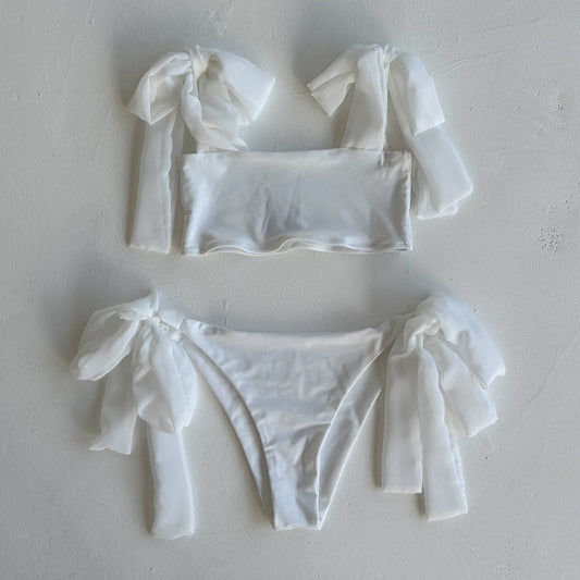 White Chiffon Extra Thick Tie Bikini Set