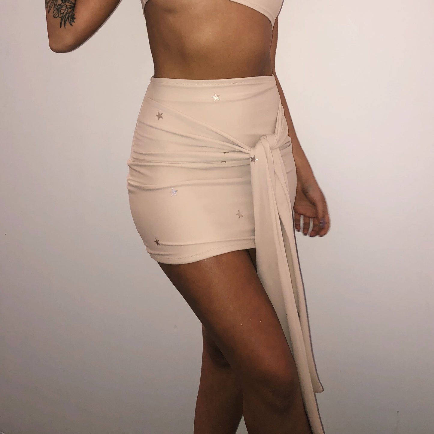 (Premade) Rose Gold Star Drape Belt Mini Skirt - Size 8