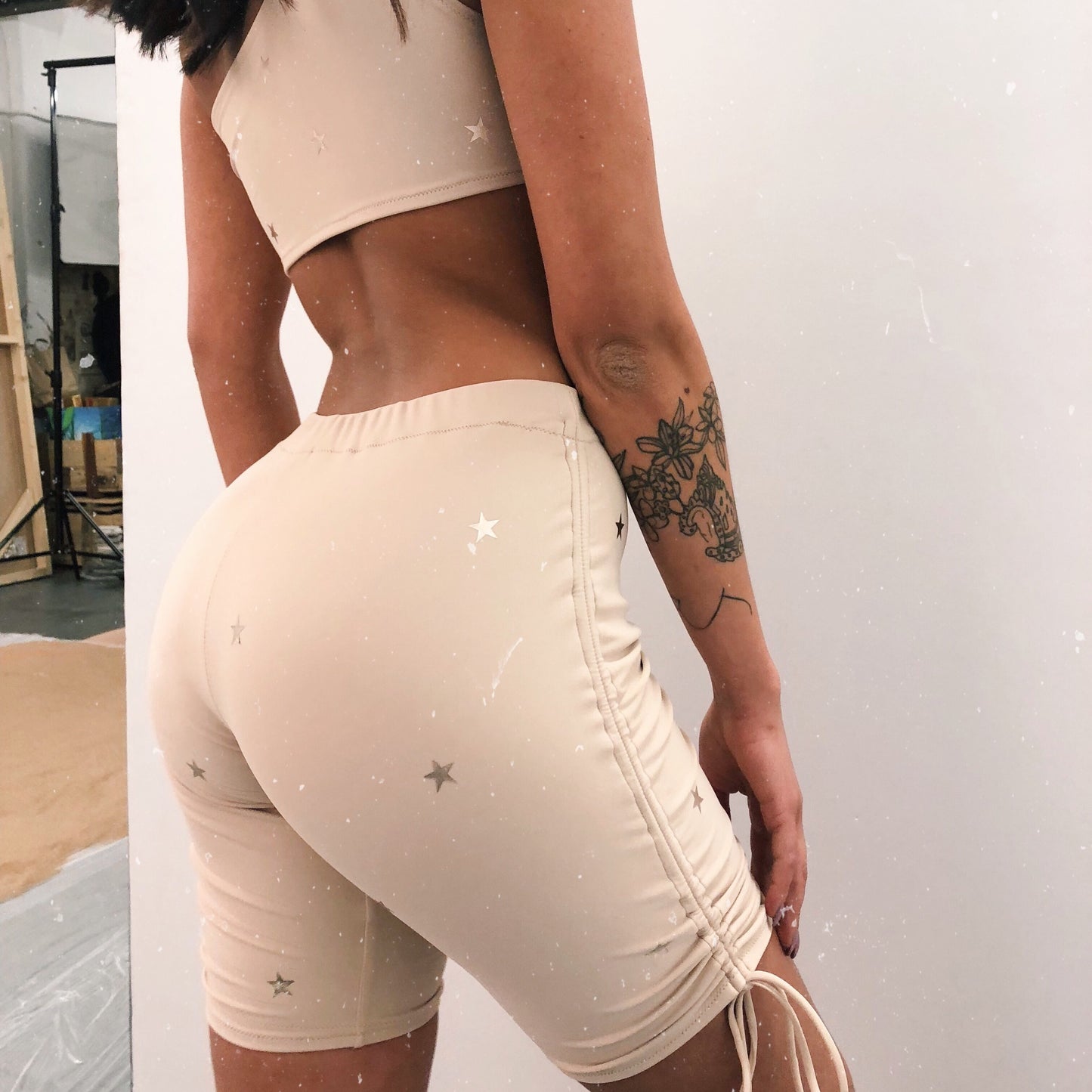(Premade) Rose Gold Star Drawstring Cycle Shorts - Size 6