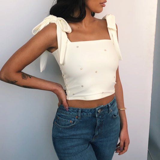 Custom Extra Thick Shoulder Tie Crop Top (Various Fabrics)