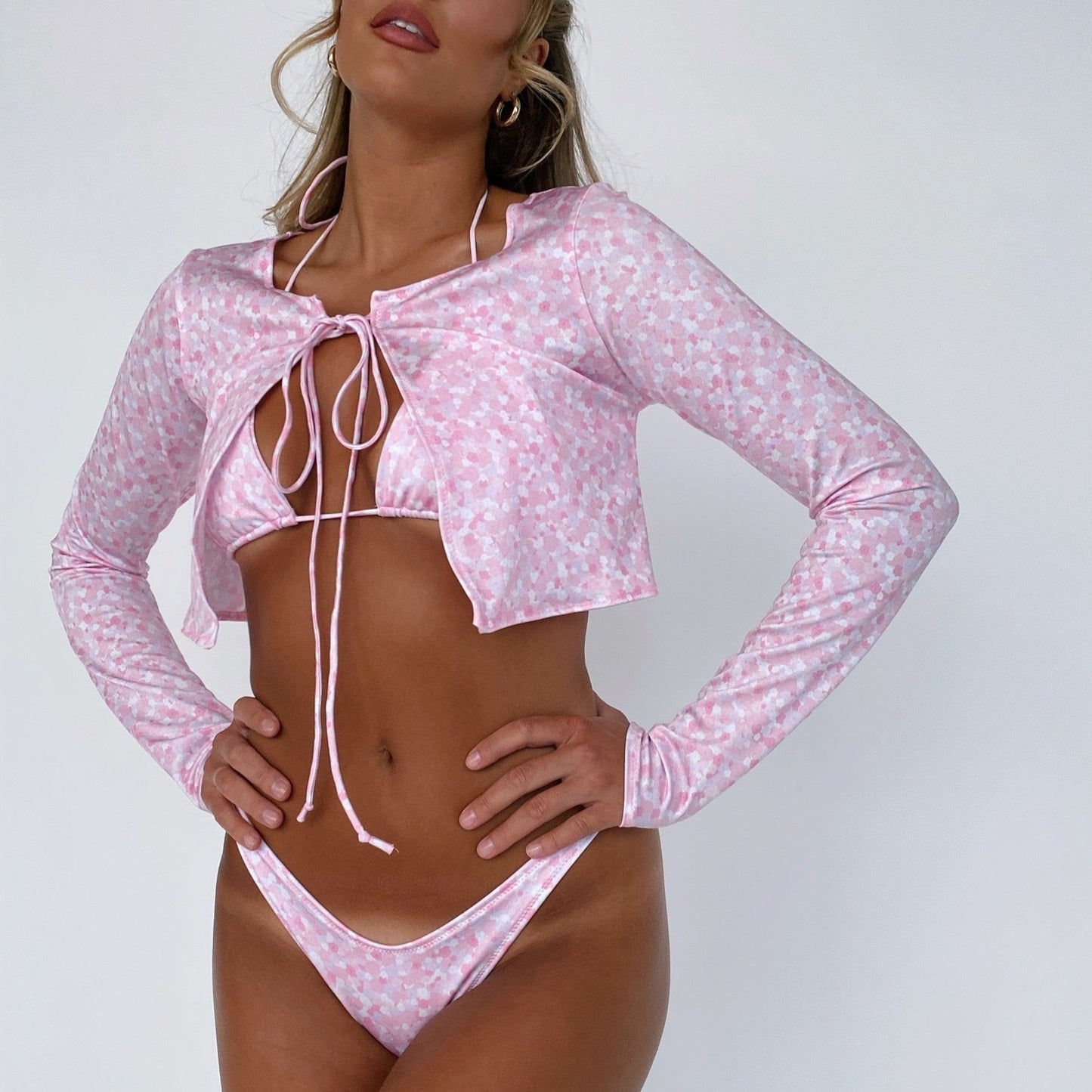 Custom Front Tie Cardigan & Bikini Set (Various Fabrics)