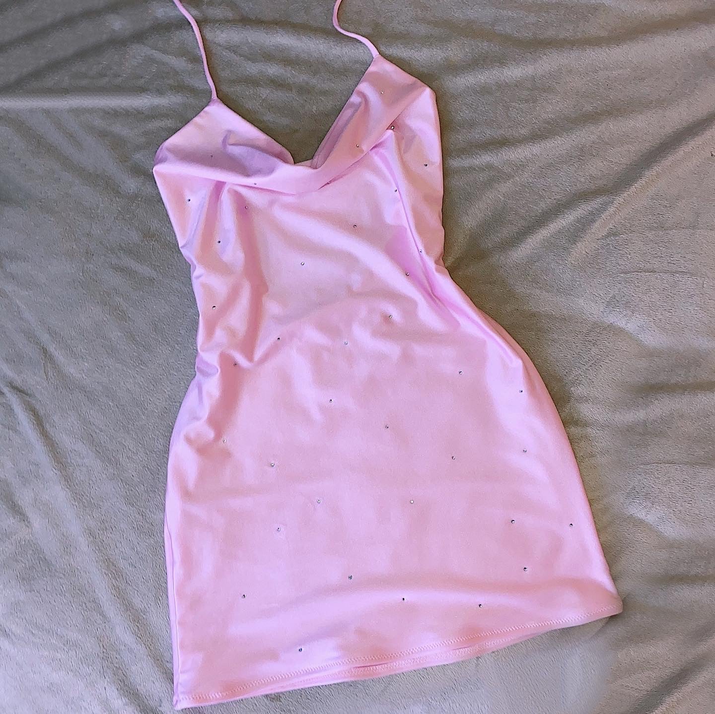 Custom Crystal Embellished Cowl Neck Slip Dress (Various Fabrics)