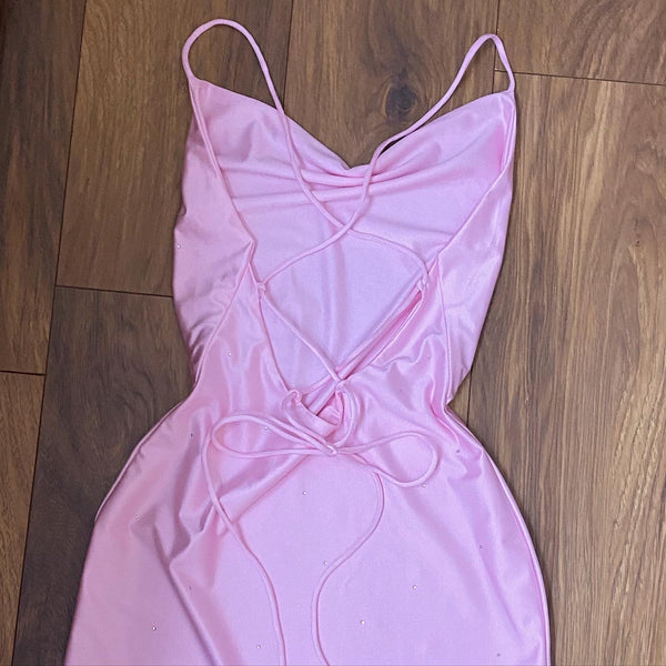 Custom Crystal Embellished Cowl Neck Slip Dress (Various Fabrics)