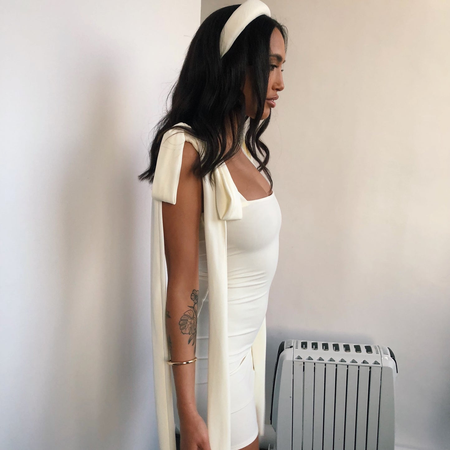 Custom Extra Thick Long Shoulder Tie Mini Dress (Various Fabrics)