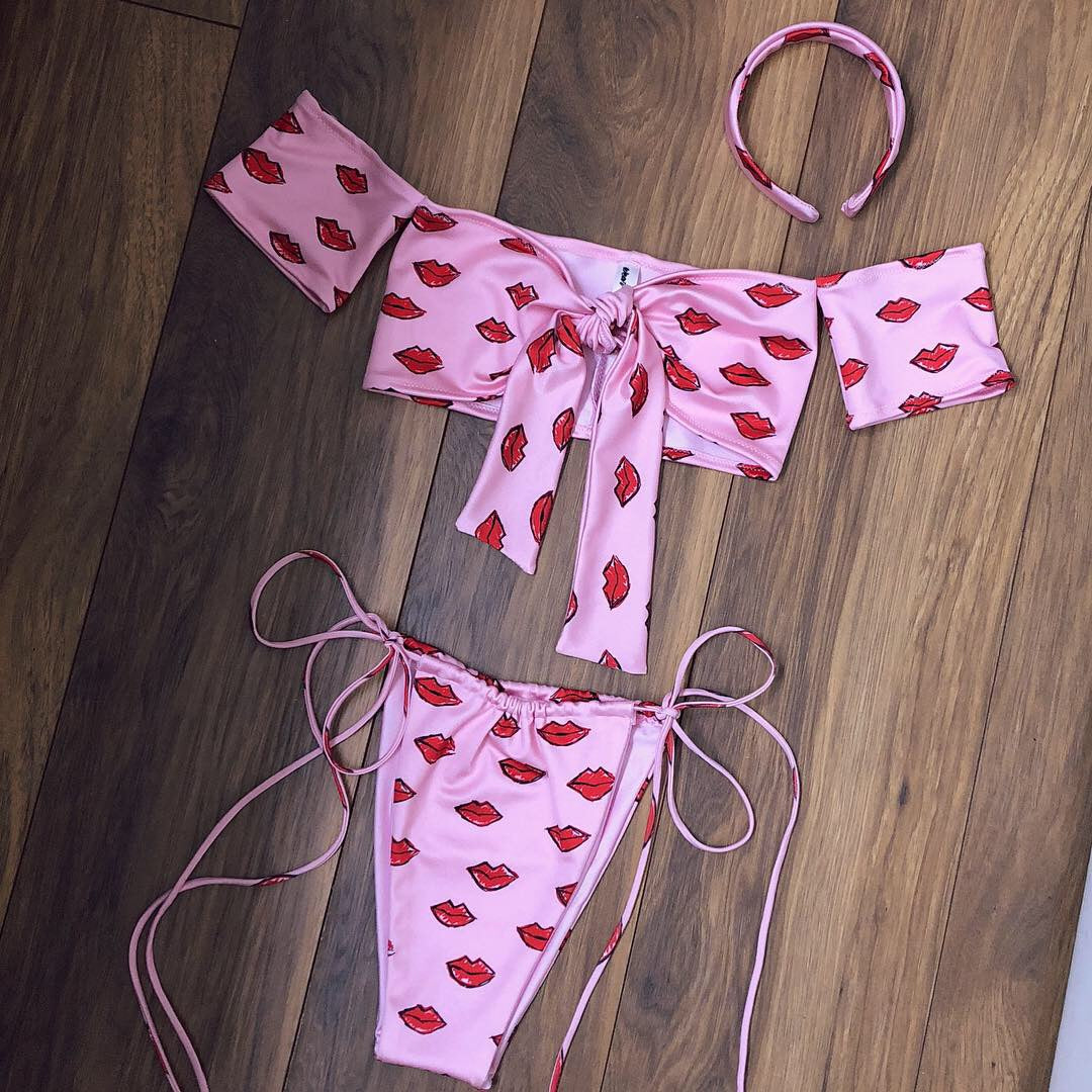 Red Lip Print Bikini Set (Various Styles)