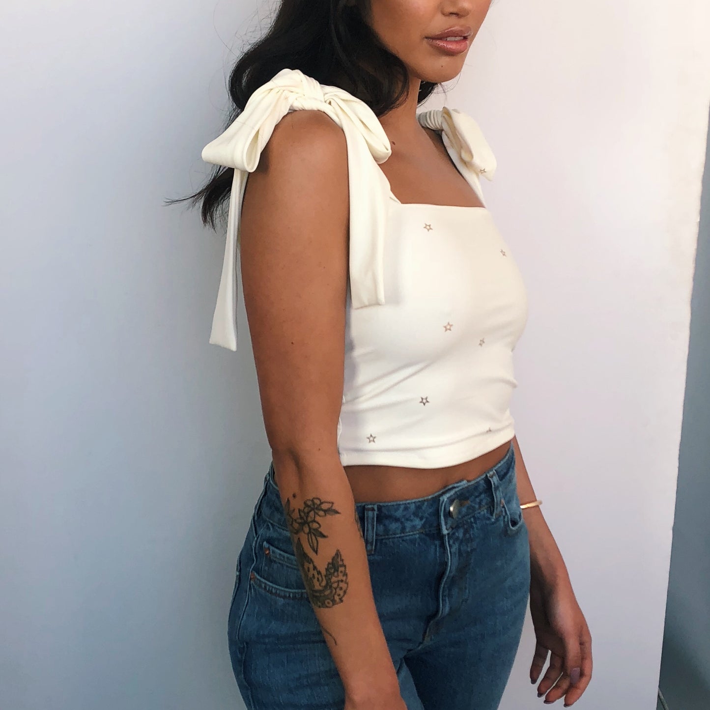 Custom Extra Thick Shoulder Tie Crop Top (Various Fabrics)