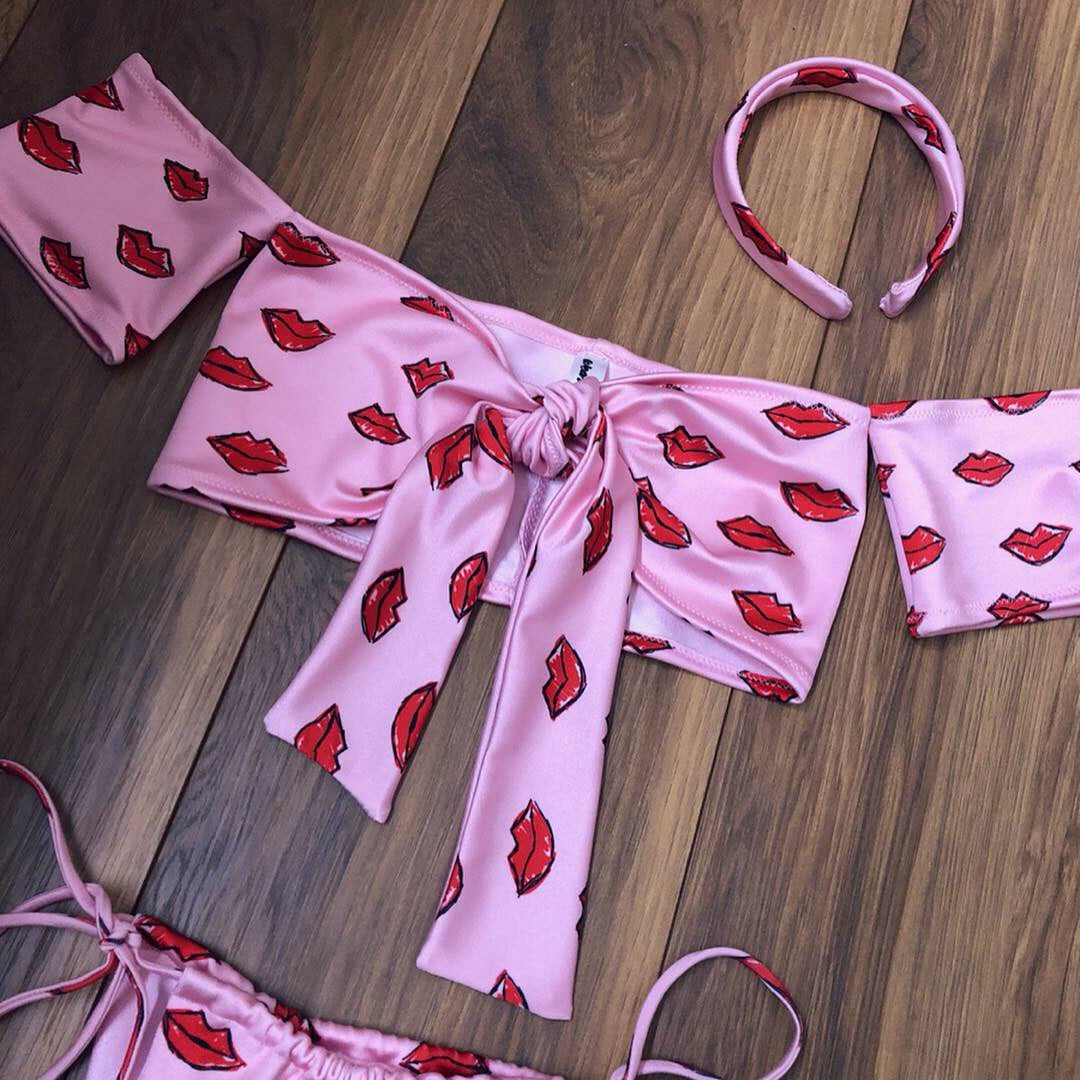 Red Lip Print Bikini Set (Various Styles)