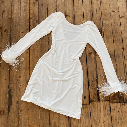 Cream Feather Trim Dress