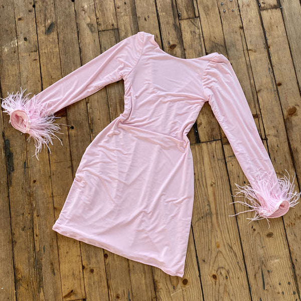 Baby Pink Feather Trim Dress