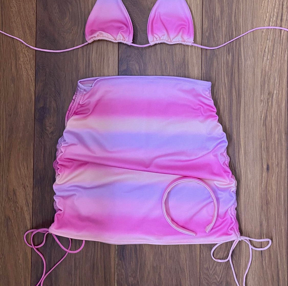 Custom Bikini & Drawstring Side Skirt Set (Various Fabrics)