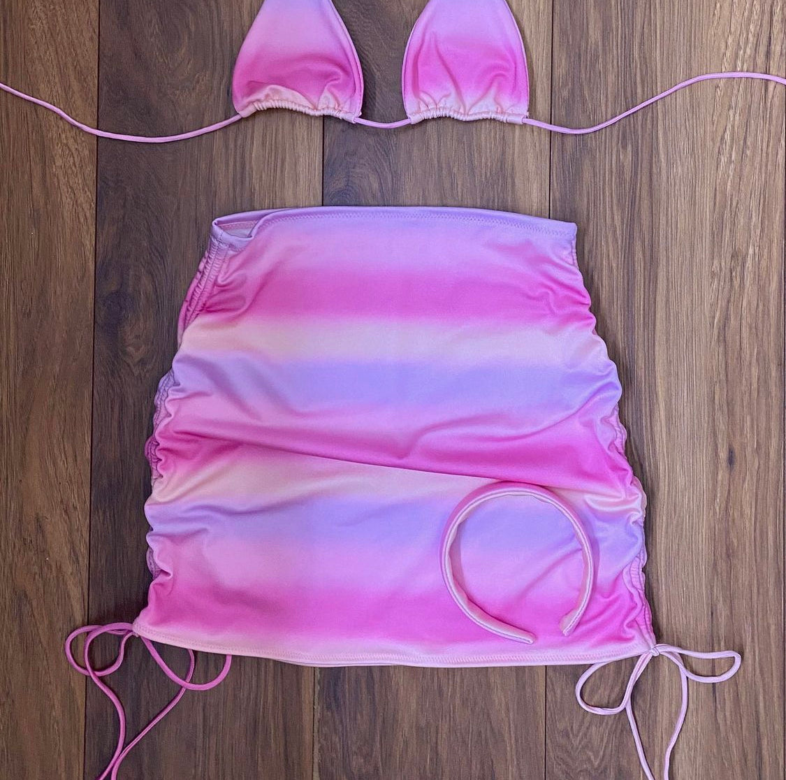 Custom Minimal Triangle & Drawstring Side Skirt Set (Various Fabrics)