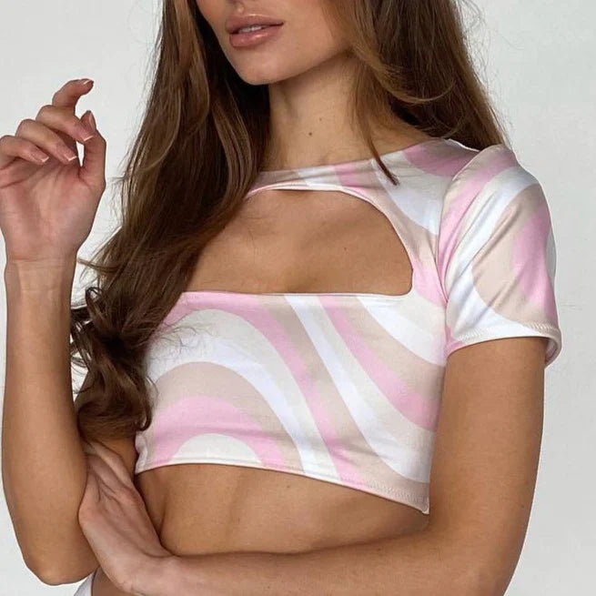 (Premade) 70’s Swirl Cut Out Crop Top - Size 6