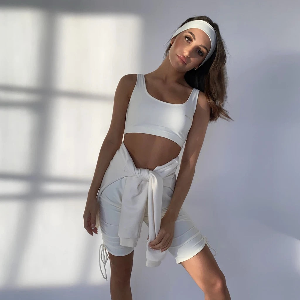 (Premade) Cream Drawstring Cycle Shorts - Size 8