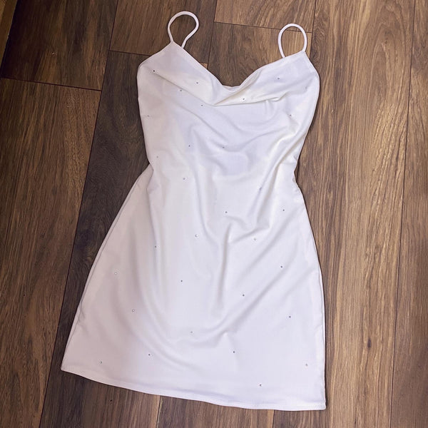 Custom Crystal Embellished Cowl Neck Slip Dress (Various Fabrics)