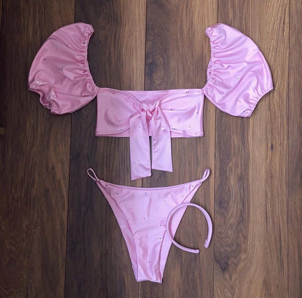 Baby Pink Crystal Embellished Bikini Set (Various Styles)