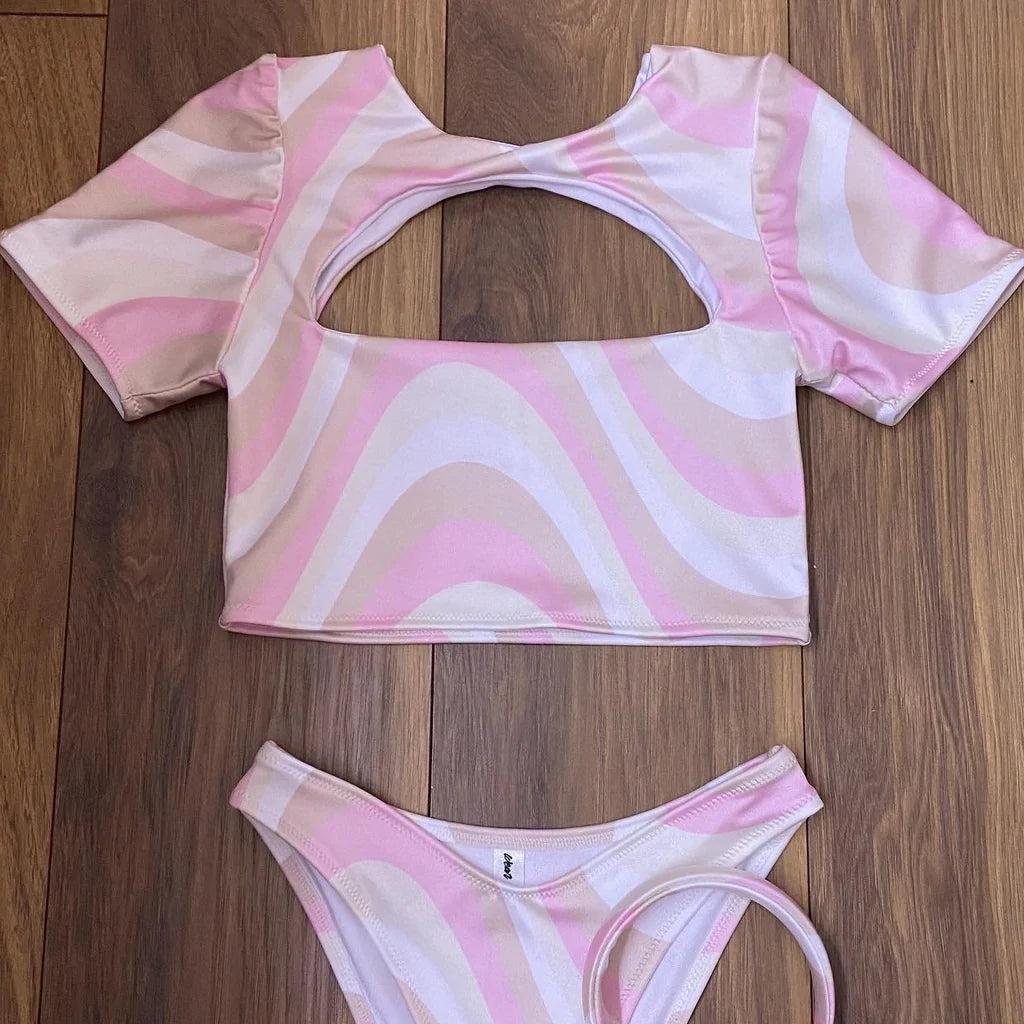 (Premade) 70’s Swirl Cut Out Crop Top - Size 6
